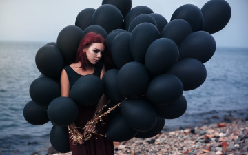 Картинка девушки алисия+чернова alicia chernova воздушные шары побережье рыжая