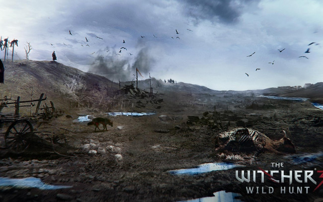 Обои картинки фото видео игры, the witcher 3,  wild hunt, кости, трупы, птицы, грязь