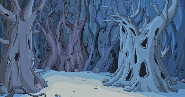 Обои картинки фото мультфильмы, adventure time, лес, деревья, тропа, дупла