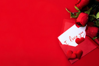 обоя праздничные, день святого валентина,  сердечки,  любовь, сердечки, конверт, признание, розы