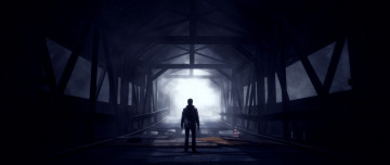 обоя видео игры, alan wake, мужчина, мост, тоннель, свет