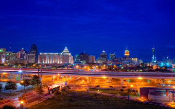 обоя города, огни, ночного, дома, san antonio, texas