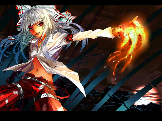 Обои картинки фото fujiwara, no, mokou, аниме, touhou