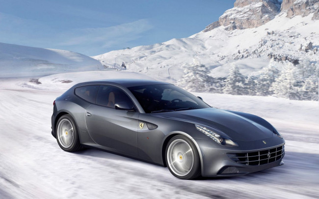 Обои картинки фото автомобили, ferrari, winter, snow, ff