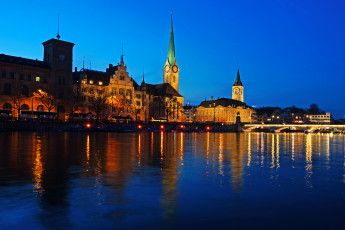 Картинка города цюрих швейцария ночь огни