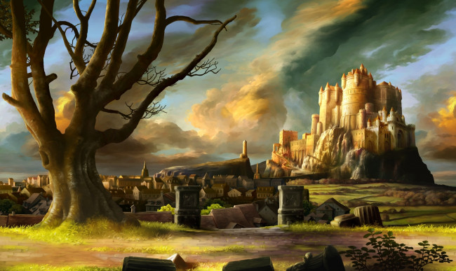 Обои картинки фото видео игры, dragon`s crown, замок, мир, иной, дерево, город