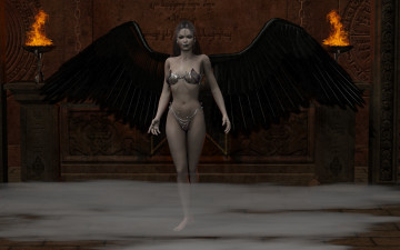 Картинка 3д+графика существа+ creatures девушка взгляд фон демон крылья