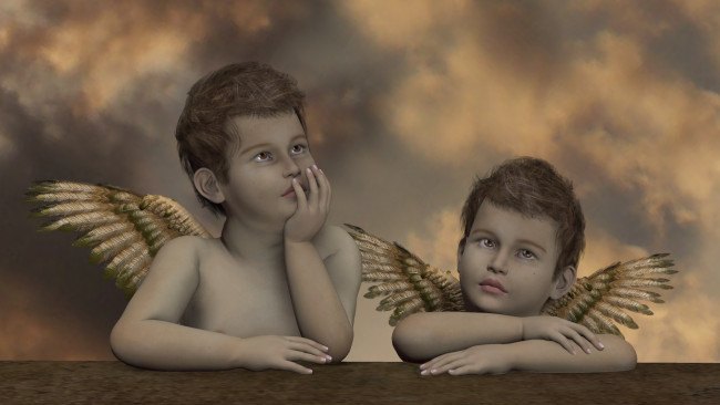 Обои картинки фото 3д графика, ангел , angel, мальчики, взгляд, фон, ангелы