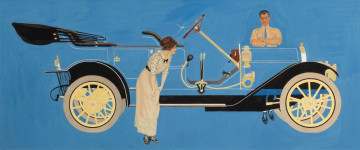 Картинка рисованное авто мото автомобиль ретро дама мужчина