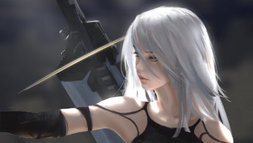 Картинка видео+игры nier +automata девушка киборг меч