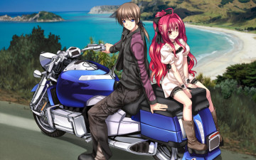 Картинка аниме оружие +техника +технологии мотоцикл девушка парень