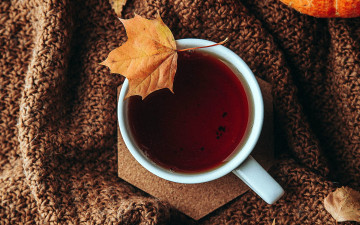 обоя еда, напитки,  чай, кленовый, лист, чай, осень