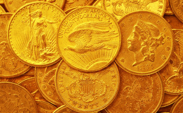 обоя разное, золото,  купюры,  монеты, мoнeты, сша, двадцать, долларов