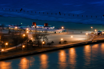 Картинка корабли порты причалы ночь Чикаго