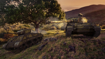 Картинка world of tanks видео игры мир танков танки маневр деревья поле овраг