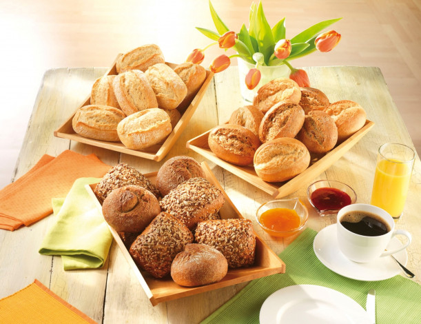 Обои картинки фото еда, хлеб, выпечка, булочки, кофе