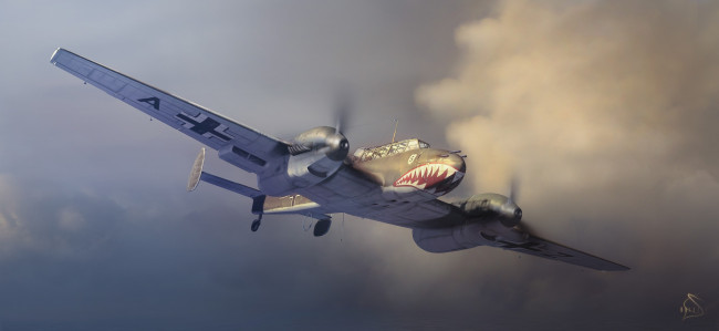 Обои картинки фото авиация, 3д, рисованые, graphic, 2-я, мировая, бомбардировщик, полет, люфтваффе
