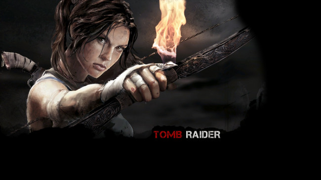 Обои картинки фото tomb, raider, 2013, видео, игры, стрела, лара, крофт, лук, огонь