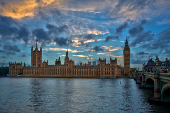 Картинка houses+of+parliament города лондон+ великобритания дворец мост река