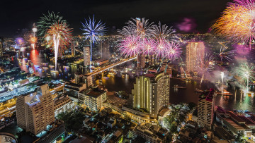 Картинка bangkok города бангкок+ таиланд ночь фейерверк