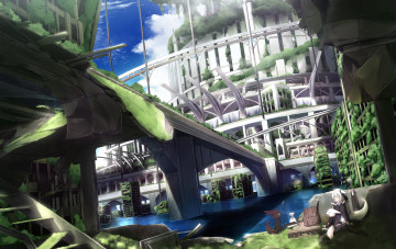 Картинка автор +ozshia+ shia-ushio аниме город +улицы +здания звери девочка