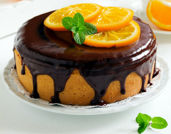 Обои картинки фото еда, торты, глазурь, мята, апельсин