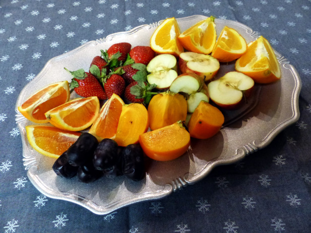 Обои картинки фото еда, фрукты,  ягоды, апельсины, яблоки, хурма