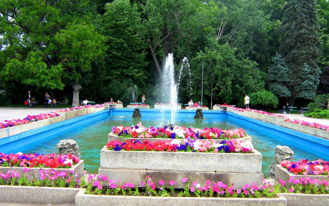 Обои картинки фото города, - фонтаны, парк, фонтан, клумбы
