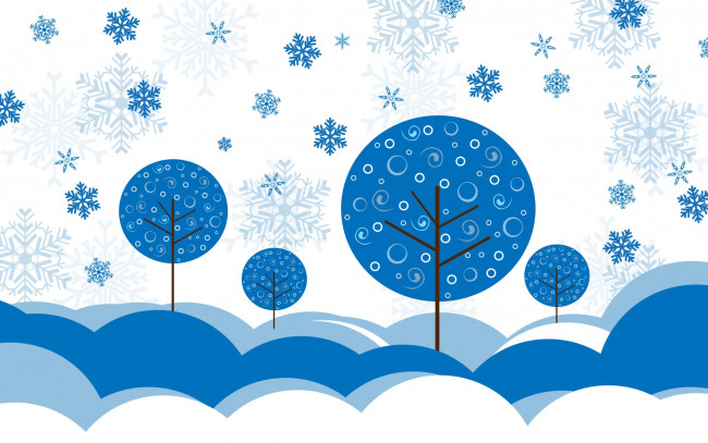 Обои картинки фото векторная графика, природа , nature, деревья, снежинки