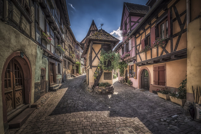 Обои картинки фото eguisheim,  france, города, - улицы,  площади,  набережные, дома, мостовая