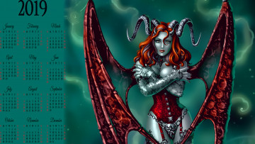 Картинка календари фэнтези демон девушка крылья рога