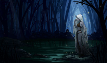 Картинка фэнтези существа лес фон девушка рог