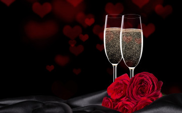 обоя праздничные, день святого валентина,  сердечки,  любовь, шампанское