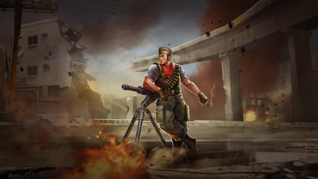 Обои картинки фото видео игры, battalion wars, мужчина, фон, пулемет