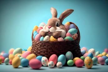 Картинка праздничные пасха кролик корзина яйца