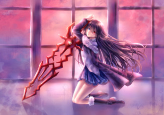 Картинка аниме weapon blood technology девушка меч