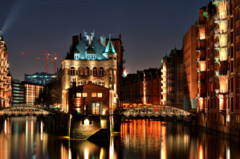 Картинка города огни ночного гамбург hafencity