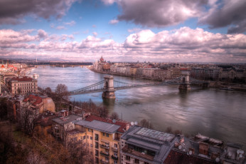 обоя города, будапешт, венгрия, мост, парламент, река
