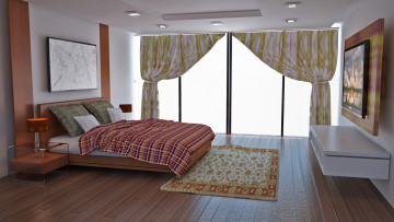 Картинка 3д графика realism реализм кровать окно спальня