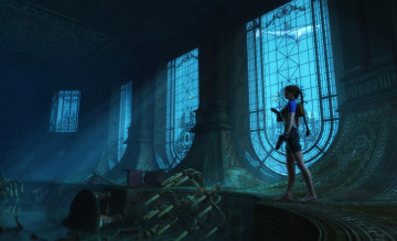 Картинка 3д графика fantasy фантазия оружие здание девушка