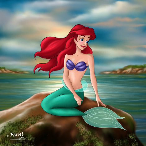 Обои картинки фото мультфильмы, the, little, mermaid, камень, русалка