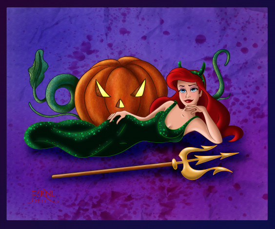 Обои картинки фото мультфильмы, the, little, mermaid, трезуб, тыква, русалка