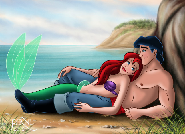 Обои картинки фото мультфильмы, the, little, mermaid, парень, море, русалка