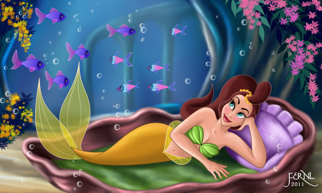 Обои картинки фото мультфильмы, the, little, mermaid, русалка, море, рыбы