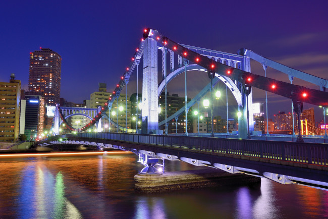 Обои картинки фото bridge, города, мосты, ночь, город, река, мост, огни