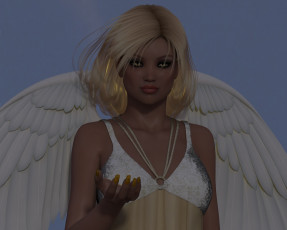 Картинка 3д+графика angel+ ангел блондинка крылья девушка взгляд