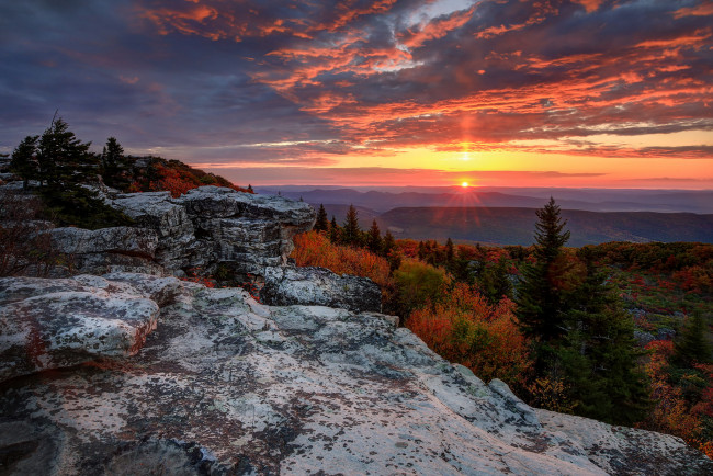 Обои картинки фото природа, восходы, закаты, осень, заря, скалы
