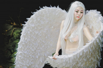 Картинка девушки -unsort+ креатив азиатка крылья перья макияж лебёдушка девушка стиль