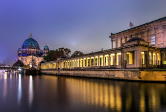 Картинка города берлин+ германия река собор вечер огни