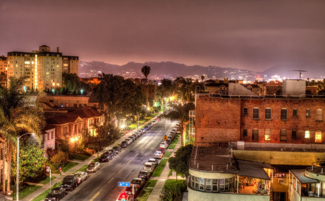Обои картинки фото города, лос-анджелес , сша, панорама, вечер, огни